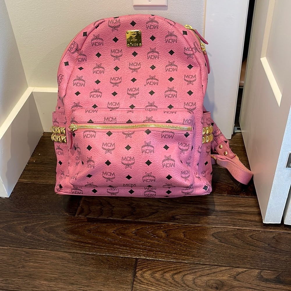 MCM Pink Studded Leather Backpack
